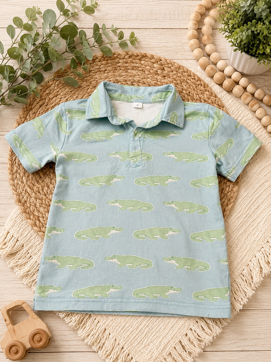 Adorable Alligator Boys Polo Shirt Size 4/5