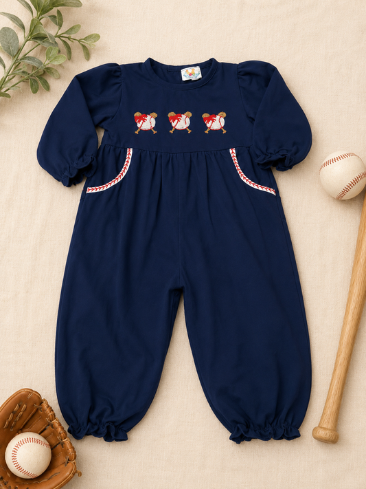 Busy Bees Smocks Baseball Romper Girls 24M