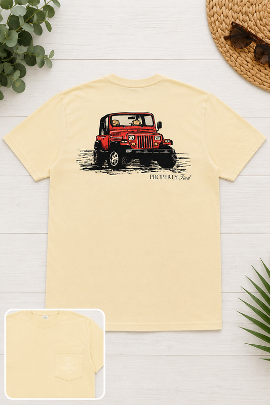 Properly Tied Pocket Tee With Red Jeep Boys Size YXL (18)