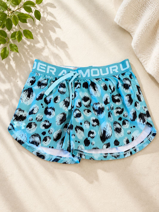 Under Armour Blue Leopard Girls Play Up Printed Athletic Shorts Size M