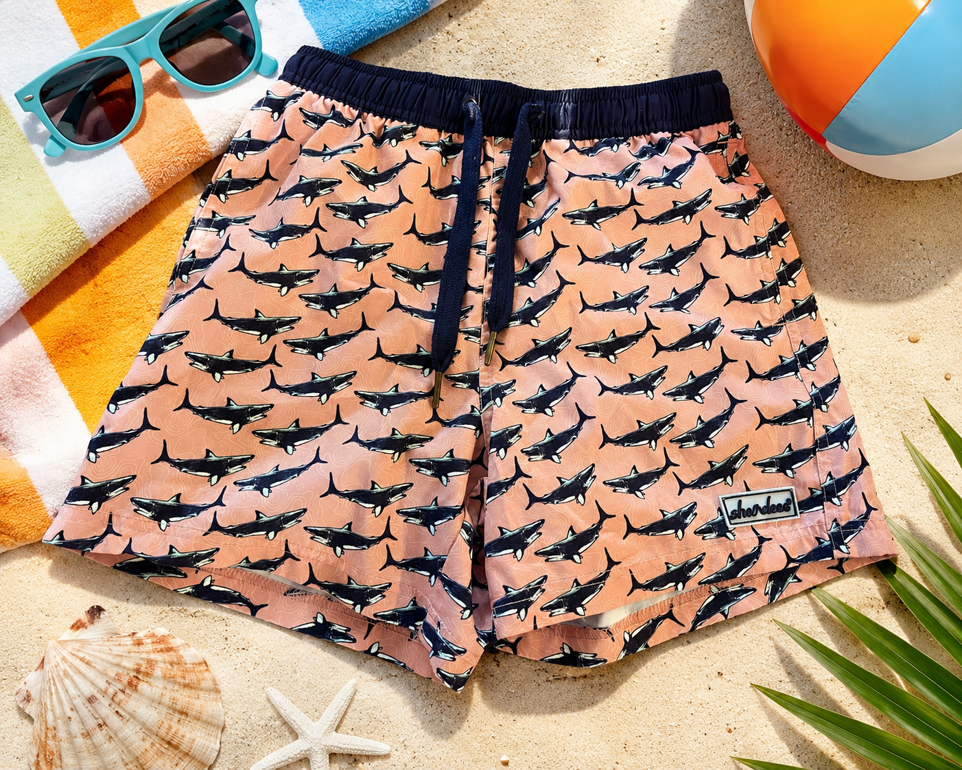 Properly Tied Shardees Shark Print Swim Trunks Size YL
