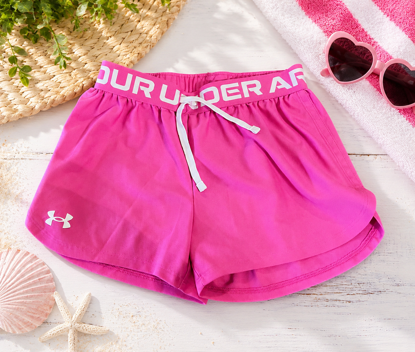 Under Armour Pink Girls Play Up Printed Athletic Shorts Size M