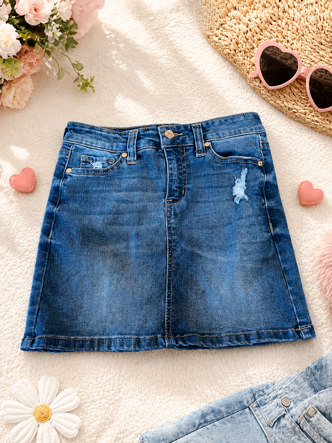 Girls Celebrity Pink Distressed Denim Skirt Size S