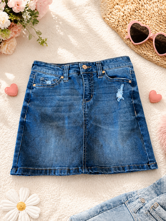 Girls Celebrity Pink Distressed Denim Skirt Size S