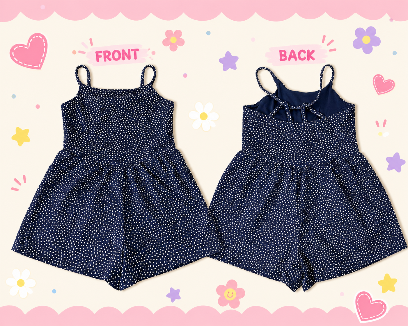 Girls All In Motion Navy Polka Dot Romper Size M (8)