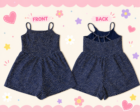 Girls All In Motion Navy Polka Dot Romper Size M (8)