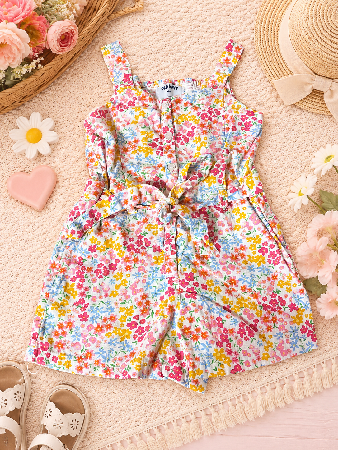 Old Navy Girls Floral Tie-Waist Romper Size M (8)