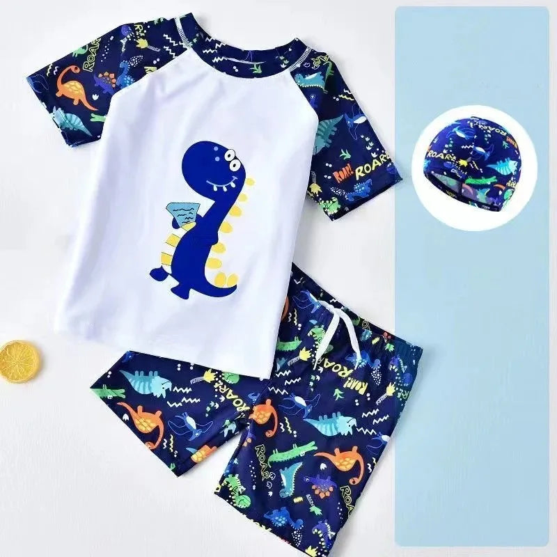 2025 Summer Baby Boys Swimsuit Long Sleeves Two-piece Swimwear for Kids Toddler Cartoon UPF50+ Rash Guards Infant Bathing Suit