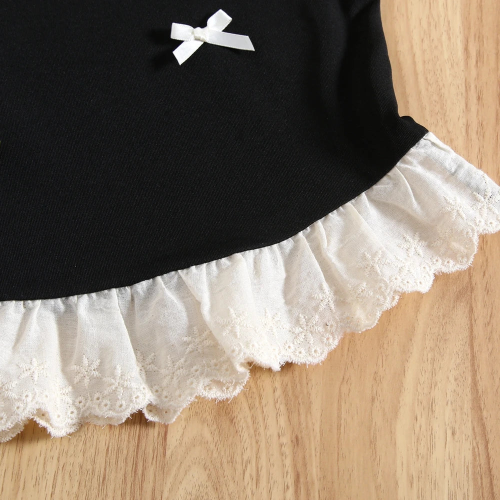 Summer Girls' Suits Cool And Comfortable Lace Hem Tank Bow Trim Top+Pants 2 Piece Set Cute Kids' Clothing Sets
