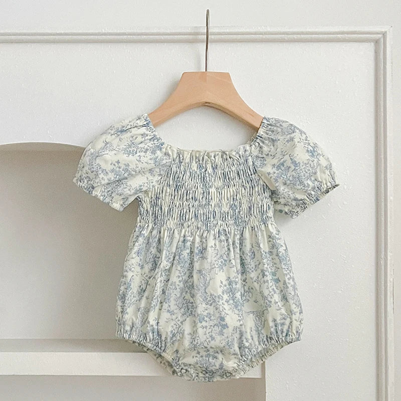 Girls Sister Clothes Summer Sister Newborn Toddler Baby Girls Lace Jumpsuit Sweet Baby Girls Blue Flowers Kids Princess Dress