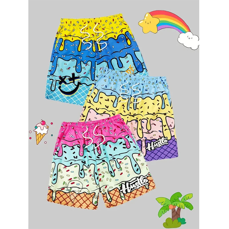 Trendy Ice Cream Graphic Beach Shorts For Kids Fashion Summer Cool 3D Print