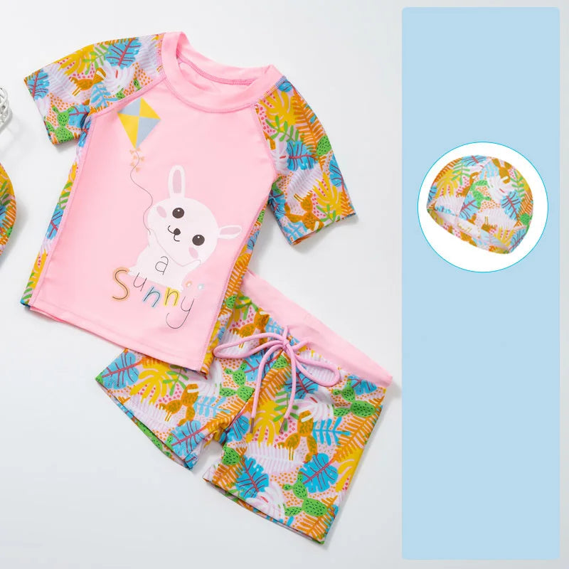 2025 Summer Baby Boys Swimsuit Long Sleeves Two-piece Swimwear for Kids Toddler Cartoon UPF50+ Rash Guards Infant Bathing Suit