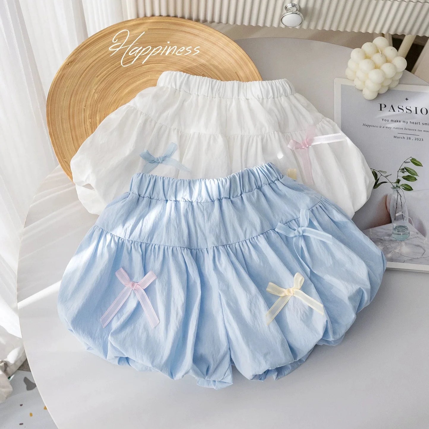 Little girl summer shorts small fresh solid color bow flower bud pants for women's treasure sweet versatile pants