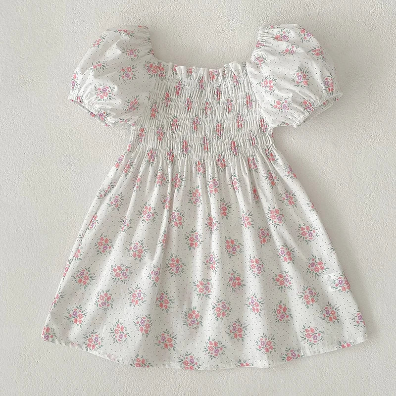 Toddler Girls Floral Princess Dress Little Girl Cotton Short Sleeve Blue Flowers Party Dress Summer Casual Dresses Kids Clothes
