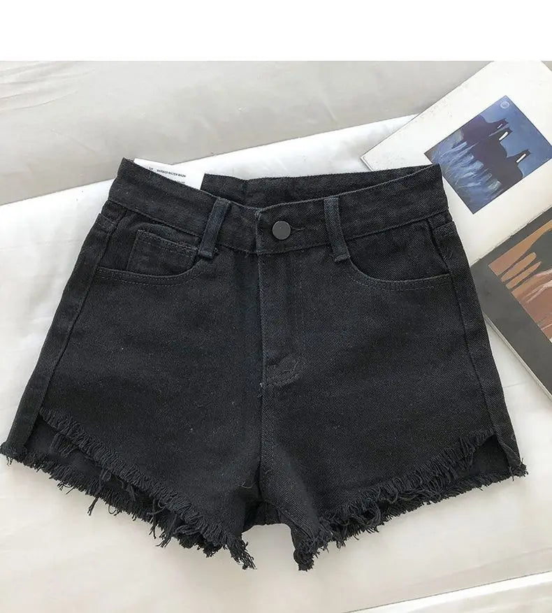 New Summer Women High Waist Raw Hem Denim Shorts