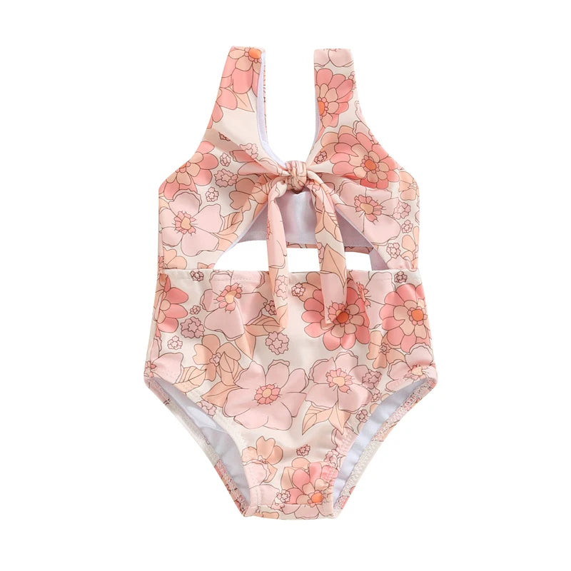 Toddler Baby Girls Swimsuit Summer Sleeveless Cute Floral/Shell Print Cutout Swimwear Swimming Pool Bathing Suit