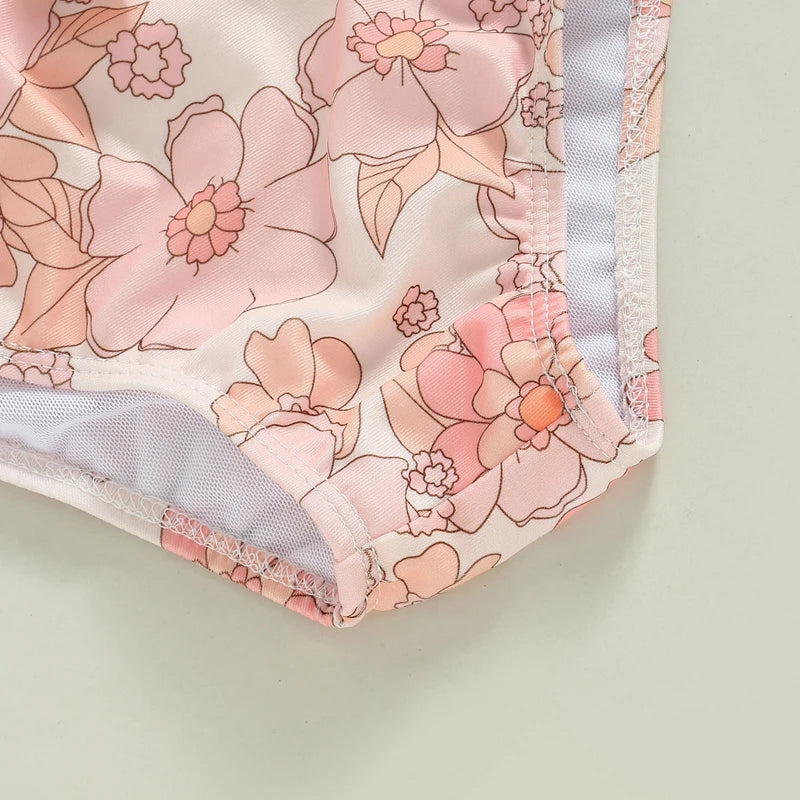Toddler Baby Girls Swimsuit Summer Sleeveless Cute Floral/Shell Print Cutout Swimwear Swimming Pool Bathing Suit