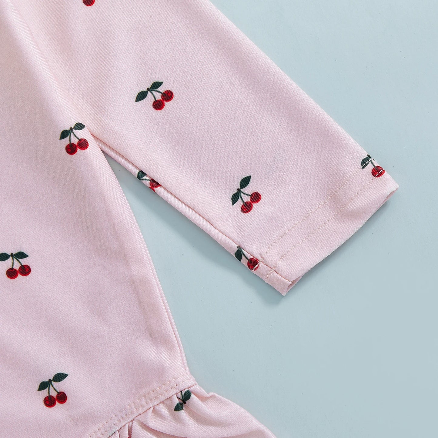 Toddler Baby Girl Rash Guard Swimsuit with Sun Hat 2 Piece Beachwear Children Long Sleeve Bow/Cherry Print Bathing Suit Swimwear