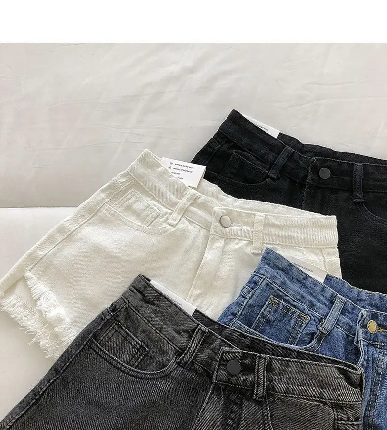 New Summer Women High Waist Raw Hem Denim Shorts