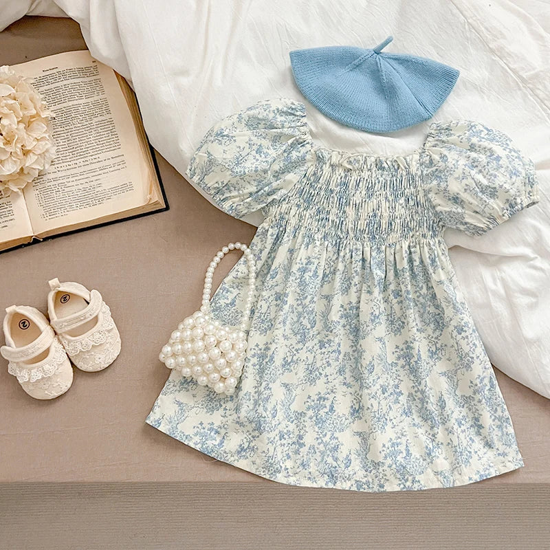 Girls Sister Clothes Summer Sister Newborn Toddler Baby Girls Lace Jumpsuit Sweet Baby Girls Blue Flowers Kids Princess Dress