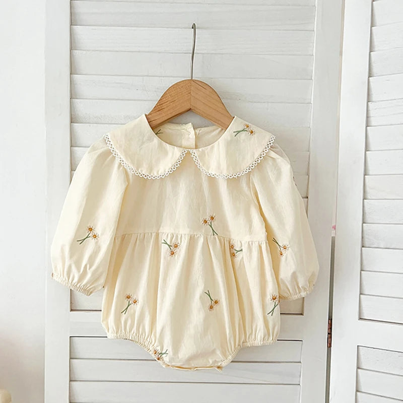 Sisters Clothes Infant Baby Girls Lace Collar Dress Rompers Kids Girls Embroider Flower Princess Dress Family Clothes Rompers