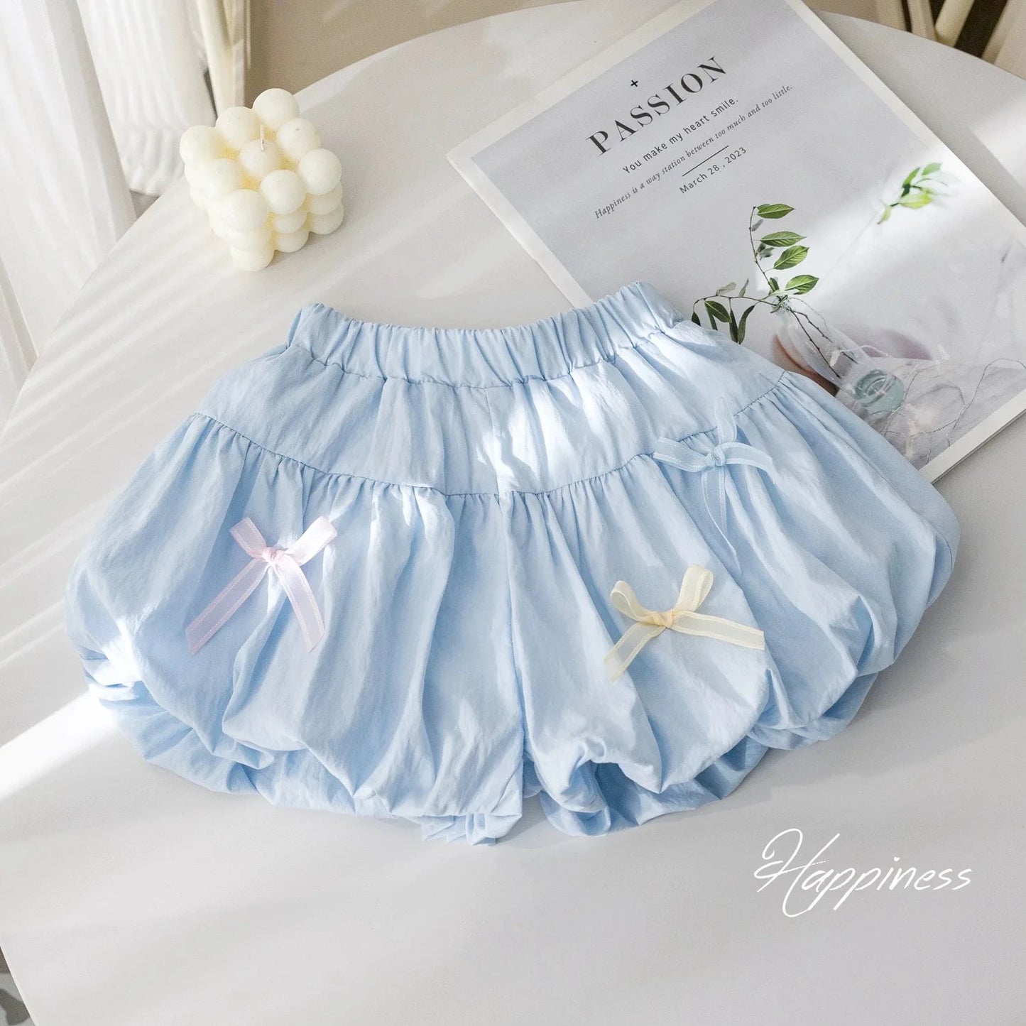 Little girl summer shorts small fresh solid color bow flower bud pants for women's treasure sweet versatile pants