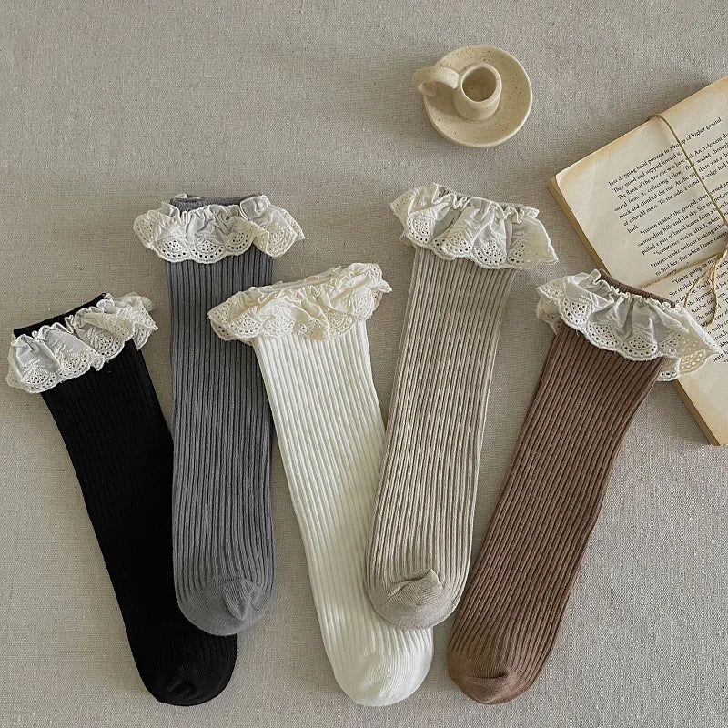 Ruffle Baby Girls Knee High Socks Long Kids Soft Cotton Lace Stuff Princess Children Leg Warmers Cute Girl Socks For 0-8Years