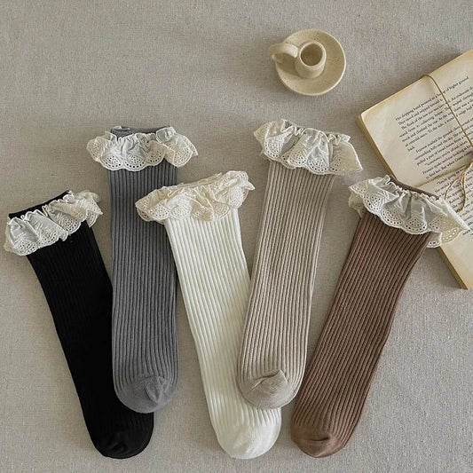 Ruffle Baby Girls Knee High Socks Long Kids Soft Cotton Lace Stuff Princess Children Leg Warmers Cute Girl Socks For 0-8Years