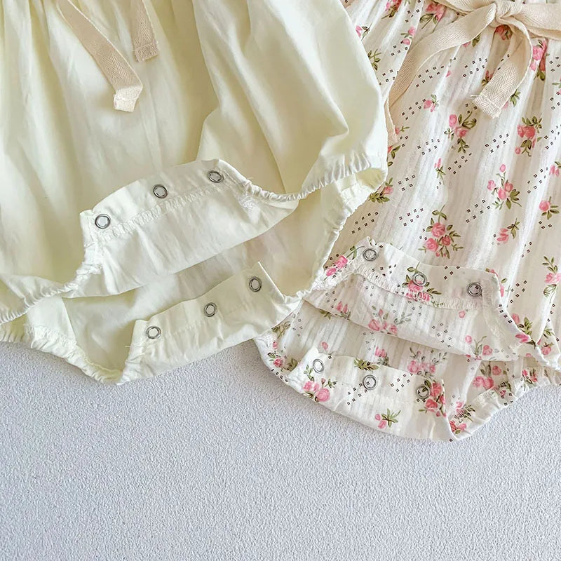 0-2 Years Old Newborn Baby Girl Summer Floral Puff Sleeve Romper with Bow-tie Princess Baby Rompers