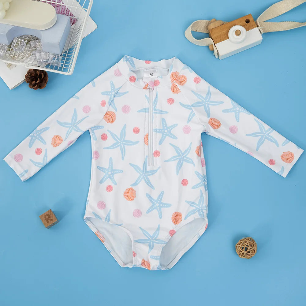 1Pc Baby Girls Swimsuit Long Sleeve Swimming Wear Sweet Comfortable Beachwear For Children Summer Bathing Suits 0-3Years