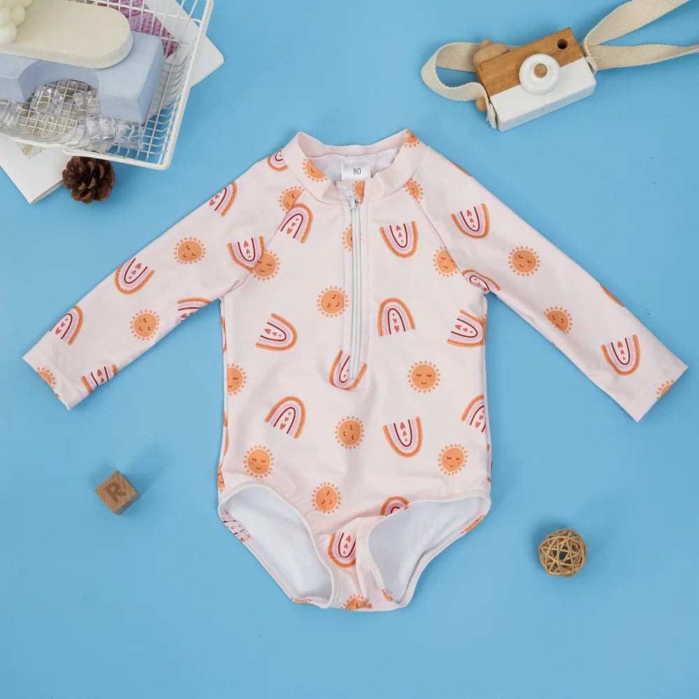 1Pc Baby Girls Swimsuit Long Sleeve Swimming Wear Sweet Comfortable Beachwear For Children Summer Bathing Suits 0-3Years