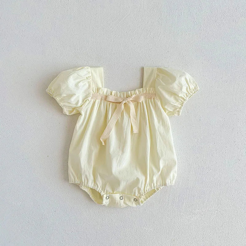 0-2 Years Old Newborn Baby Girl Summer Floral Puff Sleeve Romper with Bow-tie Princess Baby Rompers
