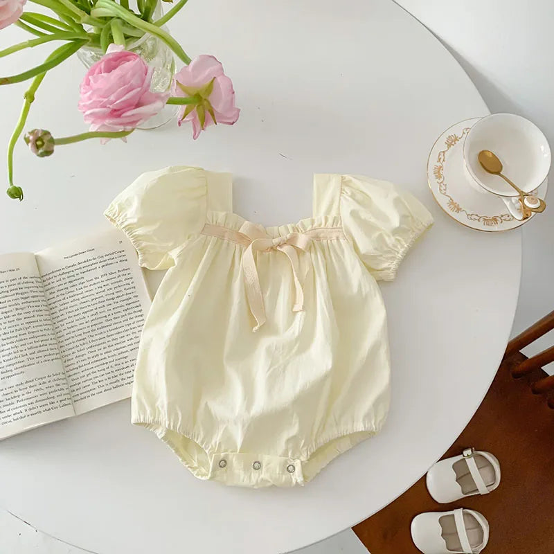 0-2 Years Old Newborn Baby Girl Summer Floral Puff Sleeve Romper with Bow-tie Princess Baby Rompers