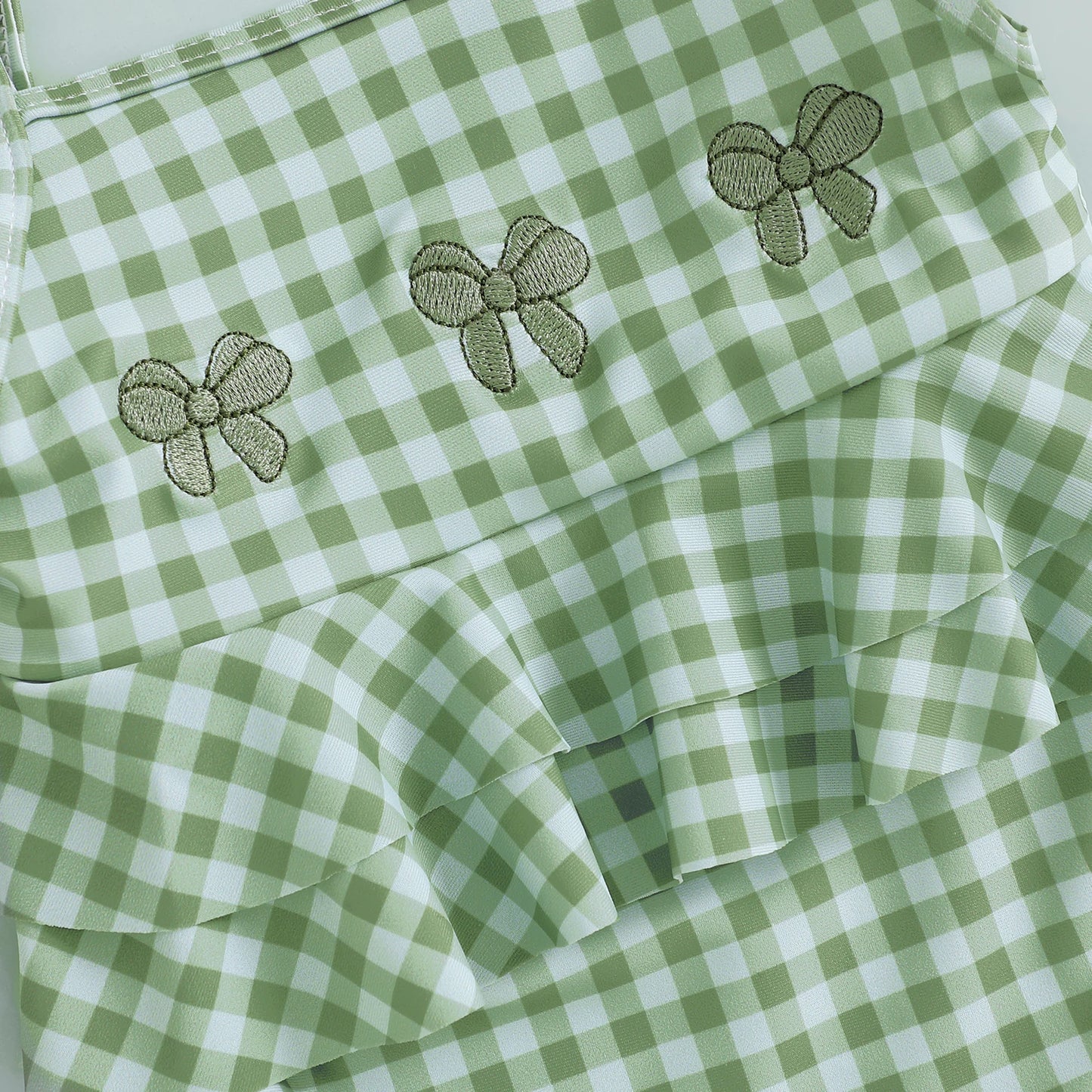 MISOWMNJOY Baby Strap Beachwear for Girls Swimsuit Cute Spaghetti Straps Tie-up Embroidery Bow Plaid Kids Swimming Bathing Suit