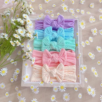 5Pcs/Set Baby Cute Headband Soft Elastic Bowknit  Newborn Toddler Priccess Girls Hair Band Bows Accessories For 0-2Years