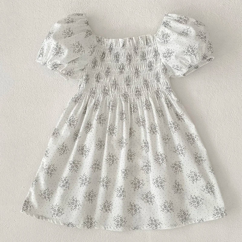 Toddler Girls Floral Princess Dress Little Girl Cotton Short Sleeve Blue Flowers Party Dress Summer Casual Dresses Kids Clothes