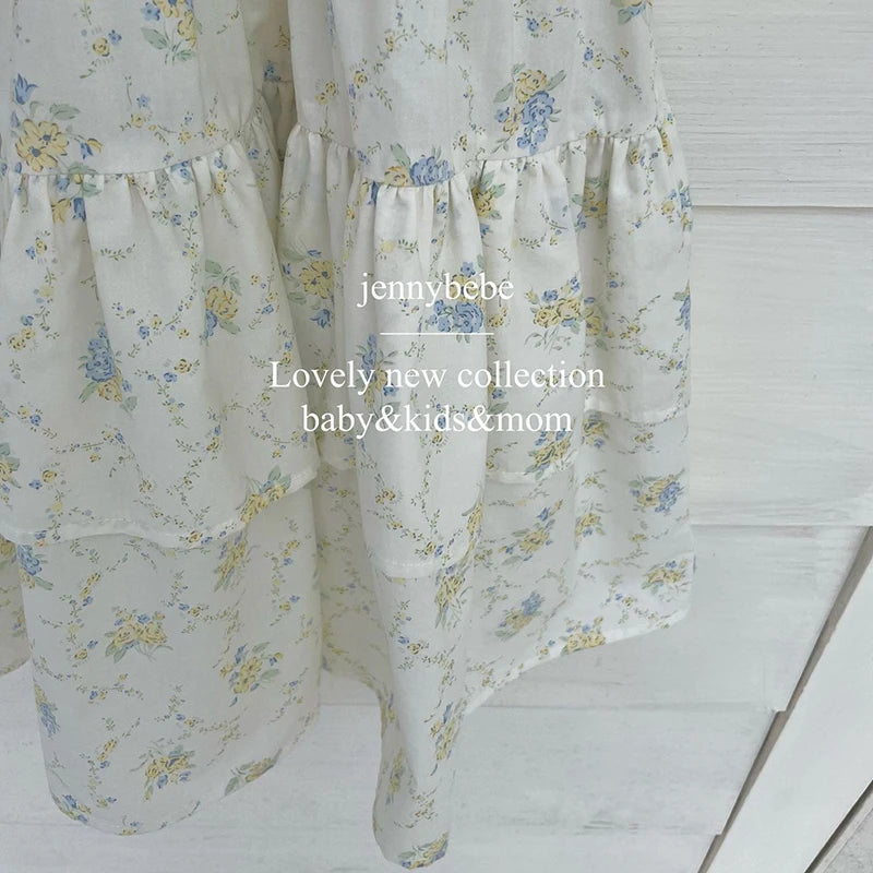 Girls Floral Lace Dress Ruffle Baby Romper Dress Summer Kids Short Sleeve Beach Dresses Toddler Bodysuit Sister Family Clothes