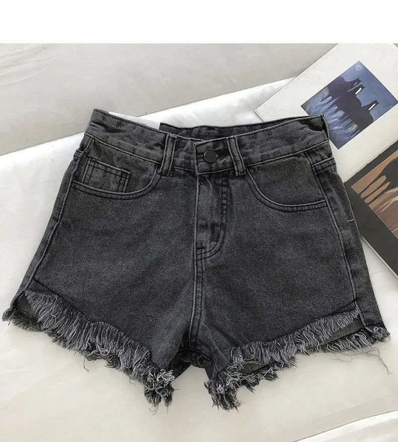 New Summer Women High Waist Raw Hem Denim Shorts