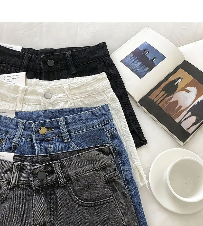 New Summer Women High Waist Raw Hem Denim Shorts