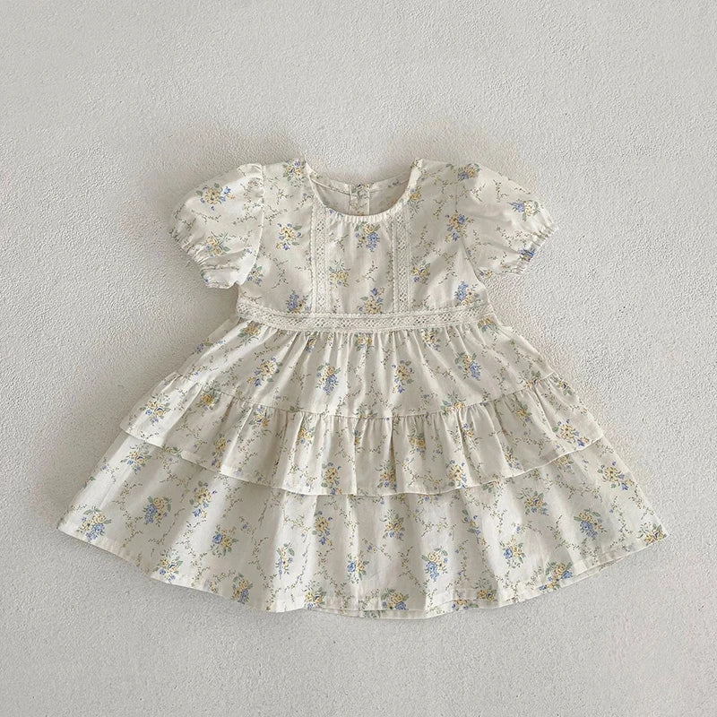 Girls Floral Lace Dress Ruffle Baby Romper Dress Summer Kids Short Sleeve Beach Dresses Toddler Bodysuit Sister Family Clothes