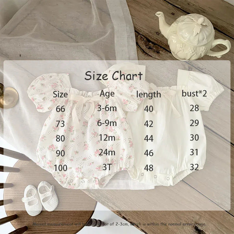 0-2 Years Old Newborn Baby Girl Summer Floral Puff Sleeve Romper with Bow-tie Princess Baby Rompers