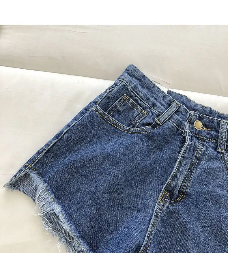 New Summer Women High Waist Raw Hem Denim Shorts