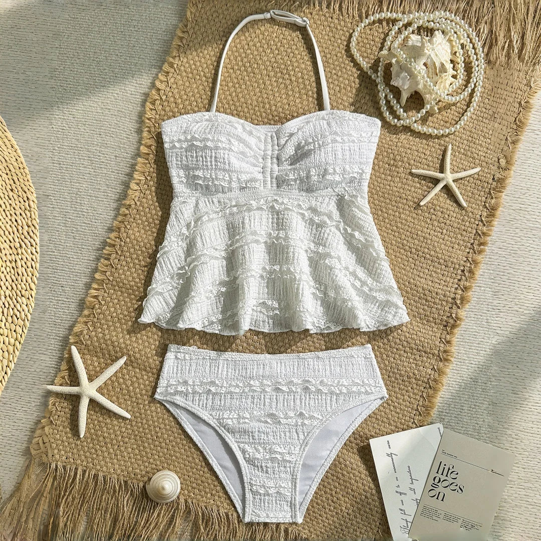 2pcs Tween Girl Black White Color Bikini Swimsuit Set Solid Color Swimwear For Children Girls for Summer Beach Holidays Outfit