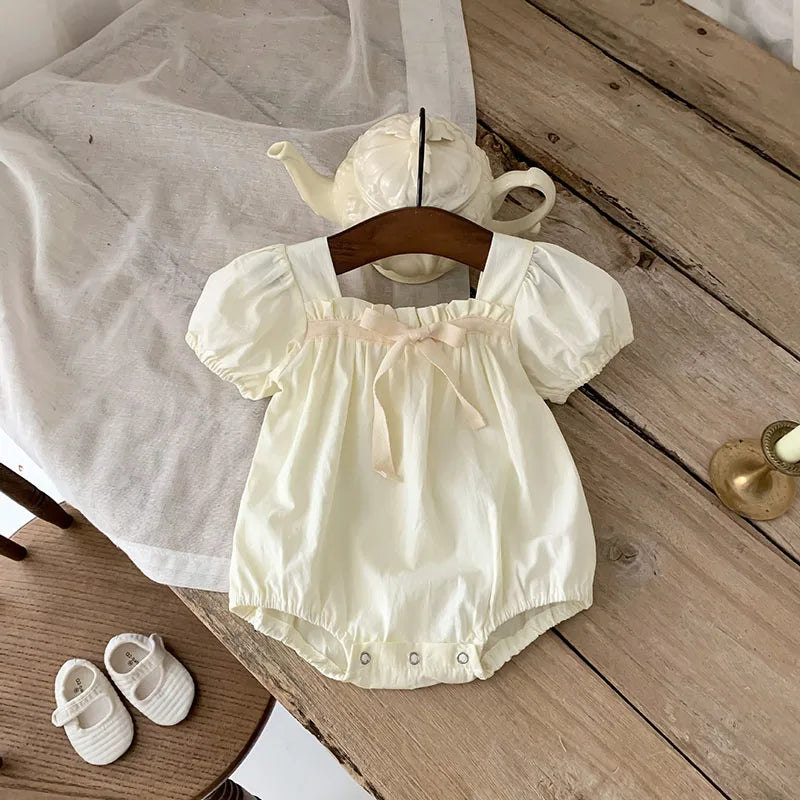 0-2 Years Old Newborn Baby Girl Summer Floral Puff Sleeve Romper with Bow-tie Princess Baby Rompers