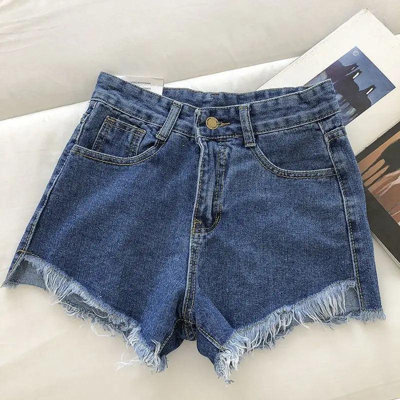 New Summer Women High Waist Raw Hem Denim Shorts