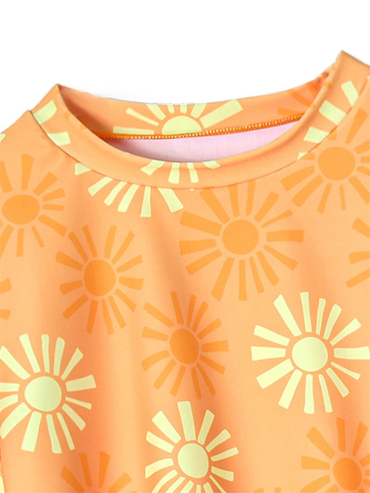 Bikini Kids Girls Swimsuit 2026 New Yellow Print Bikini Set Children Swimsuit Summer Long Sleeves Three Piece Beach Bathing Suit