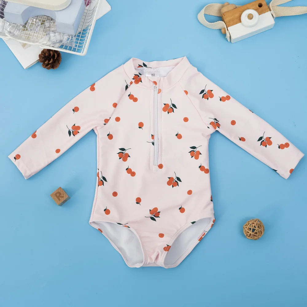 1Pc Baby Girls Swimsuit Long Sleeve Swimming Wear Sweet Comfortable Beachwear For Children Summer Bathing Suits 0-3Years