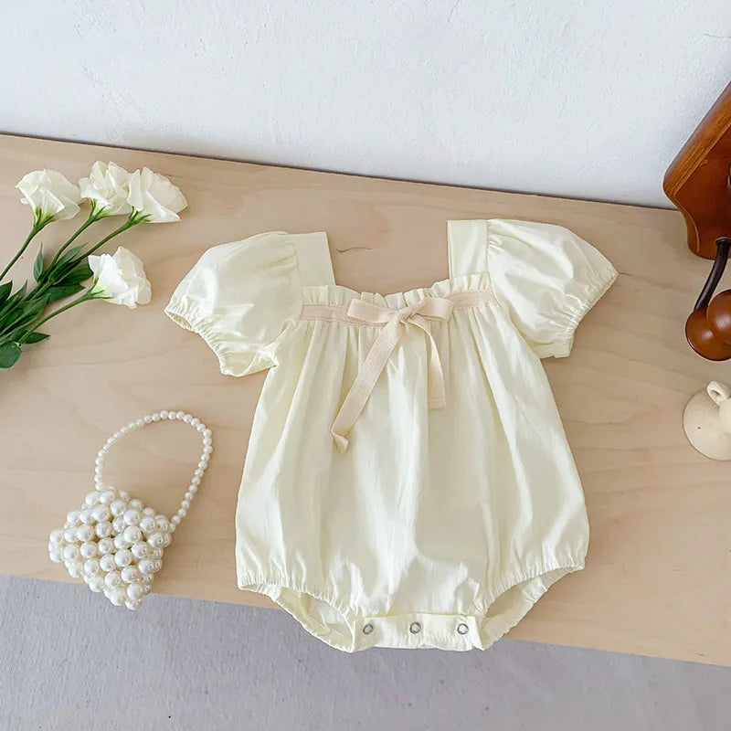 0-2 Years Old Newborn Baby Girl Summer Floral Puff Sleeve Romper with Bow-tie Princess Baby Rompers