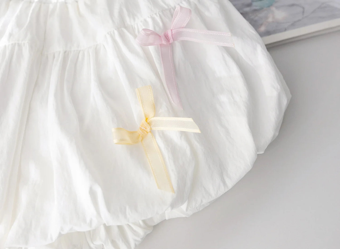Little girl summer shorts small fresh solid color bow flower bud pants for women's treasure sweet versatile pants