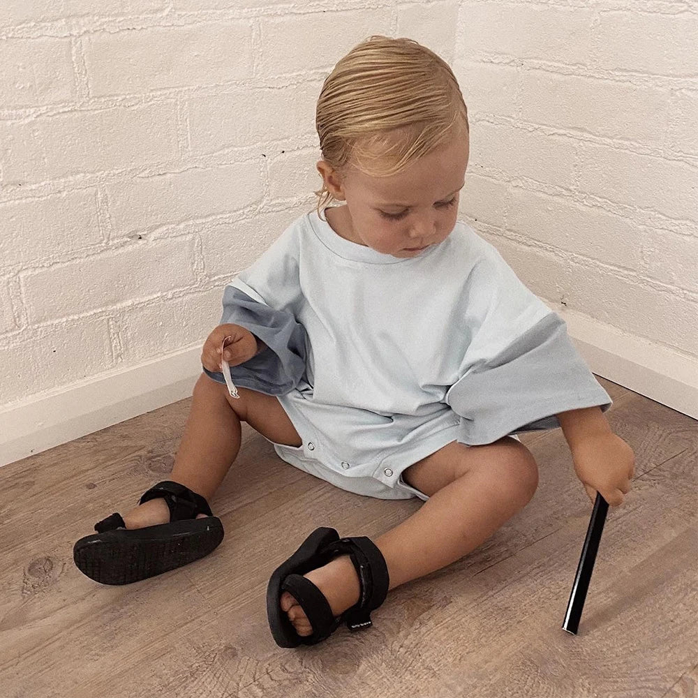 Summer Toddler Cotton Short Sleeve Top+Shorts Set Stitching Color Clothes